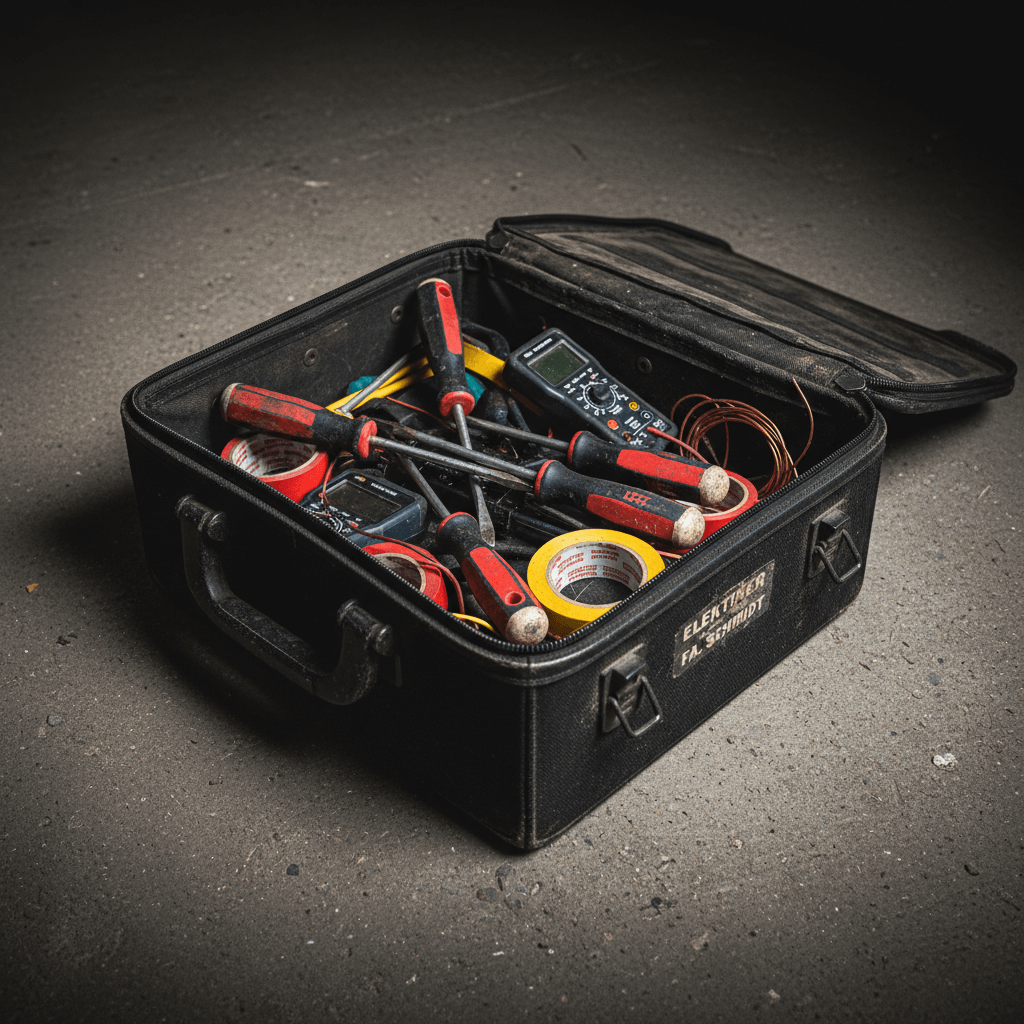 Nahaufnahme eines Werkzeugkastens für den Elektriker Notdienst Einsatz in Essen